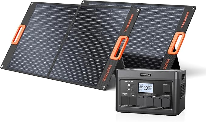 GRECELL Portable Power Station 2400W Solar Generator with 2 * 100W Solar Panel, 1843Wh UPS Backup LiFePO4 Battery Power Supply with 11 Outlets(4 2400W AC Outlets,2 PD100W) for Home CPAP Camping RV