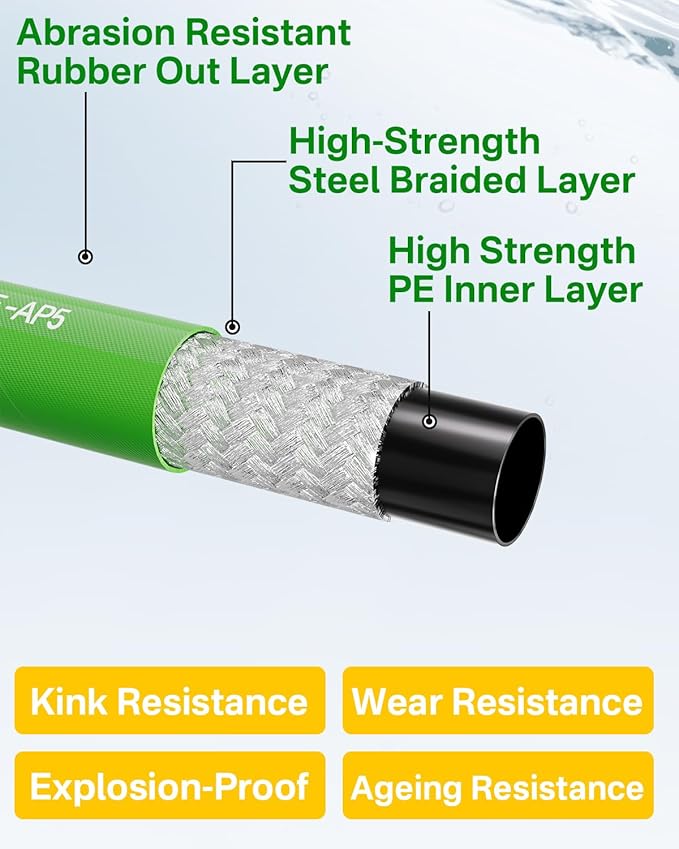 Pressure Washer Hose 50FT 3/8" for Cold and Hot Water 212°F, with Swivel Quick Connect, 4500PSI Kink Resistant Grade Steel Wire Braided, Power Washer Hose With 2pcs M22-14mm Adapter