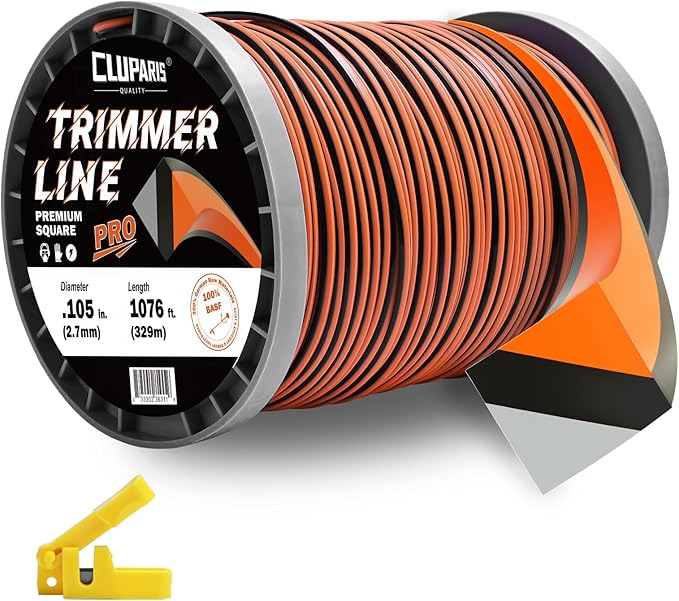 Cluparis 5-Pound Super Heavy Duty Trimmer Line .105-Inch-by-1076-ft Square Pro Trimmer Line Spool 3-Component Tri-Extrusion Weed Eater String with Super Line Cutter