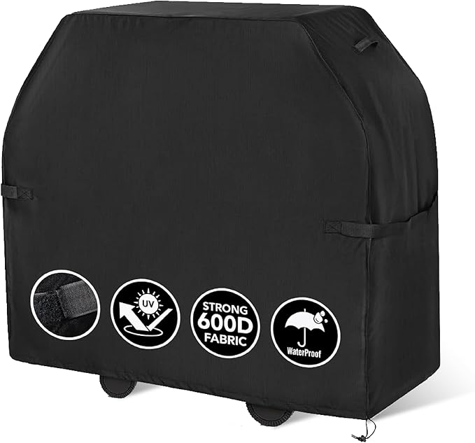 BlueStars 55 inch Grill Cover – Heavy‑Duty Waterproof 600D BBQ Cover for Outdoor Gas Grills, Compatible with Genesis, Weber, Char‑Broil & Nexgrill Models, UV & Rip‑Resistant, Black