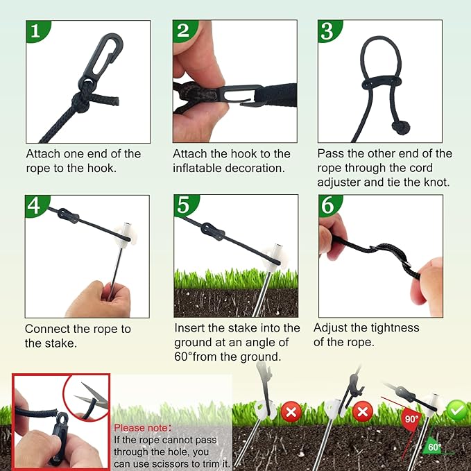 14 Pieces Halloween Metal Inflatable Stakes and Tethers Set, Heavy Duty Inflatable Stakes, Yard Ground Lawn Ground Stake for Halloween Christmas Yard Inflatables