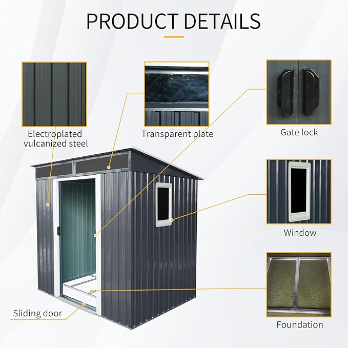 6X5 FT Outdoor Storage Shed, Waterproof Metal Garden Sheds with Lockable Door, Steel Tool Storage Buildings Shed & Outdoor Storage House for Garden, Backyard, Patio, Trash Cans(Black and White)