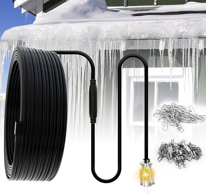 TDRD 160 feet Roof & Gutter Snow De-Icing Kit, 5W/ft Heat Tape for Roof and Gutters Ice Dam Prevention with 6 ft Power Cold