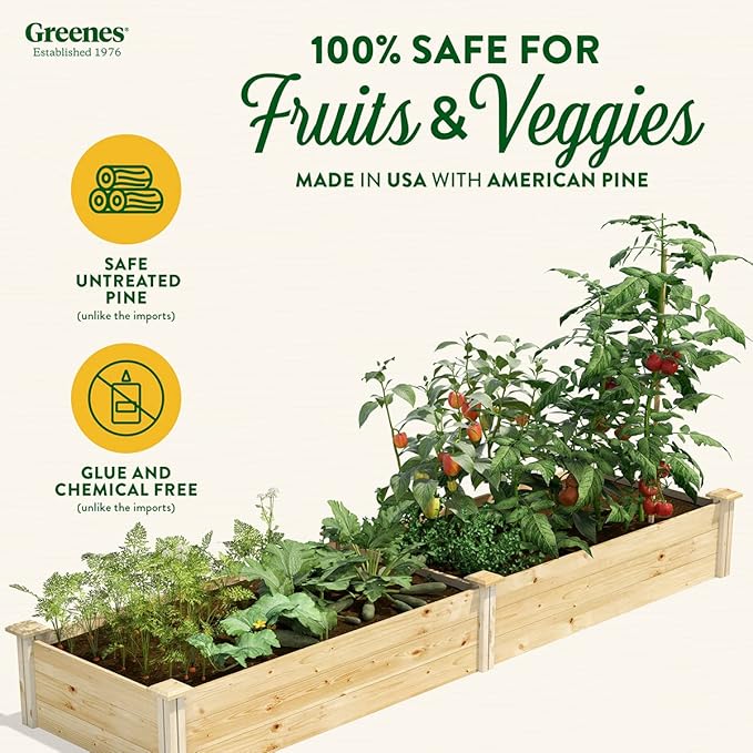 Greenes Fence Original Pine Raised Garden Bed, 2' x 8' x 10.5" - Made in USA with American Pine