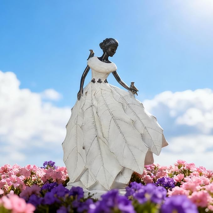 DiliComing Fairy Garden Accessories Outdoor Statue - 14.5 Inch Table Decor for Living Room Garden Maiden Bookshelf Decor Xmas Resin Holly Leaves Maiden White Statue