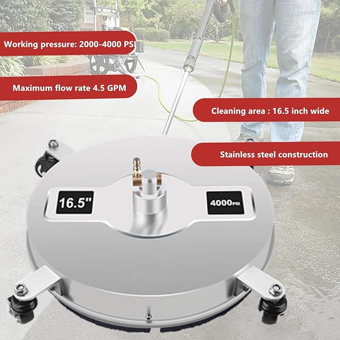 15'' / 16.5'' Pressure Washer Surface Cleaner with Wheels & 2 Wand & 2 Nozzles, 4000 PSI Stainless Steel Housing 1/4" Quick Connector Power Washer Surface Cleaner (16.5 inch with 4 Wheels)