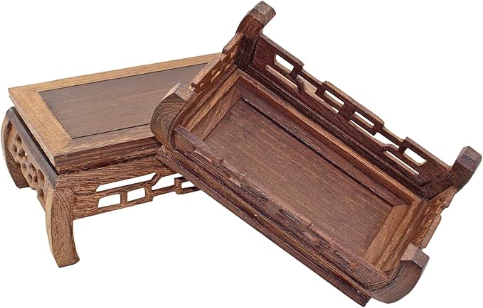 GOLDY&WENDY Vase Lamp Teapot Wooden Oriental Style Rectangular Base Rosewood Solid Wood Carving Display Stand