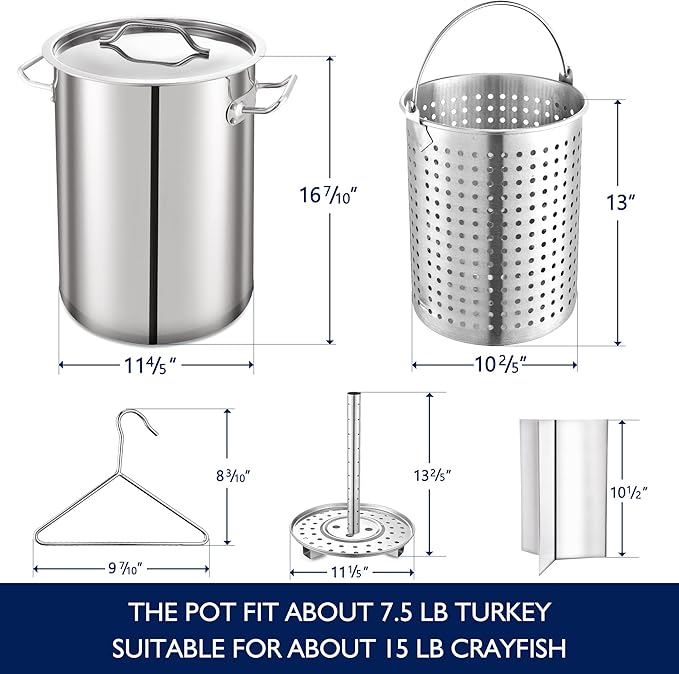 ARC 32QT Stainless Steel Pot with 200,000BTU Propane Fryer, Seafood Boil Pot, Crab Boil Pot, Lobster Pot, Shrimp Boil Pot, Tamale Steamer Pot with Basket and Turkey Fryer Burner