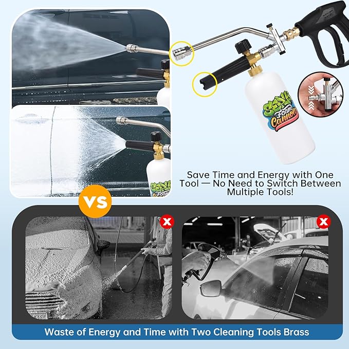 Foam Cannon for Pressure Washer, Dual Connector Foam Gun with 5 Nozzle Tips, 3/8" Swivel Quick Connect, M22-14mm & M22-15mm Fittings