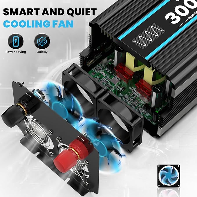 3000W Power Inverter Pure Sine Wave Inverter 12V DC to 110V AC Car Inverter with USB Ports,3 AC Outlets, LCD Display, Remote Controller for Car, Truck, Home, Vehicles, Boat, Power Outage