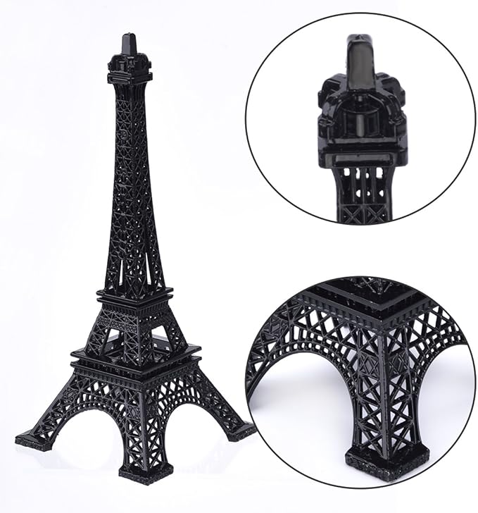 ESHATO Black Metal Eiffel Tower Statue, 7inch Decorative Figurine Replica Stand Holder for Cake Topper Table Decor Gift Party Home Decoration