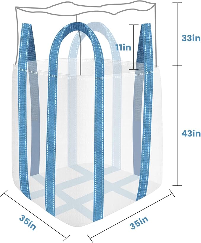 FIBC Bulk Bag, 2 Ton Bag, 35"L x 35"W x 43"H, 4400 lbs SWL, 6 Pack, Duffle Top Flat Bottom, Heavy Duty Woven Polypropylene Bags for Industry Construction