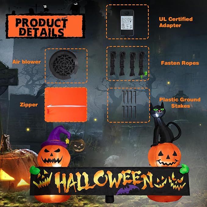 Halloween Inflatable Decoration Pumpkin Cat 6 FT Halloween Inflatables Outdoor Blow up Outdoor Halloween Inflatables Decorations with LED Light Built-in for Holiday Party Yard Decor