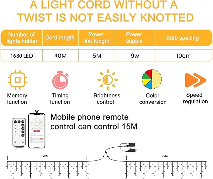 131ft Christmas Lights Outdoor, 1680 LED Waterproof 8 Modes String Light with App and Remote Control for Outside House Roof Decorations Indoor Decor-Warm White to Multicolor