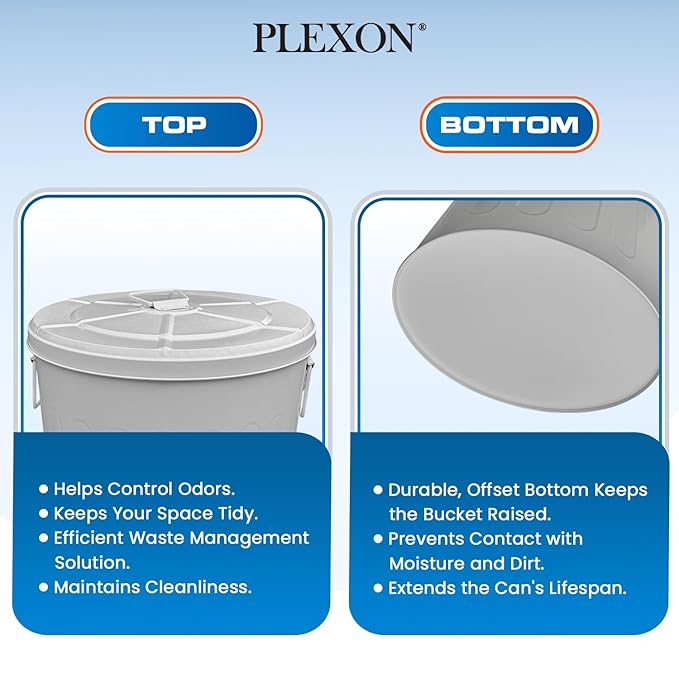 Plexon Large Metal Trash Can with Lid 20 Gallon, Decorative Outdoor Trash Can Heavy Duty Galvanized Metal Bucket with Lid for Garage Workshop Ash Storage Farmhouse, Gray 3 Pack