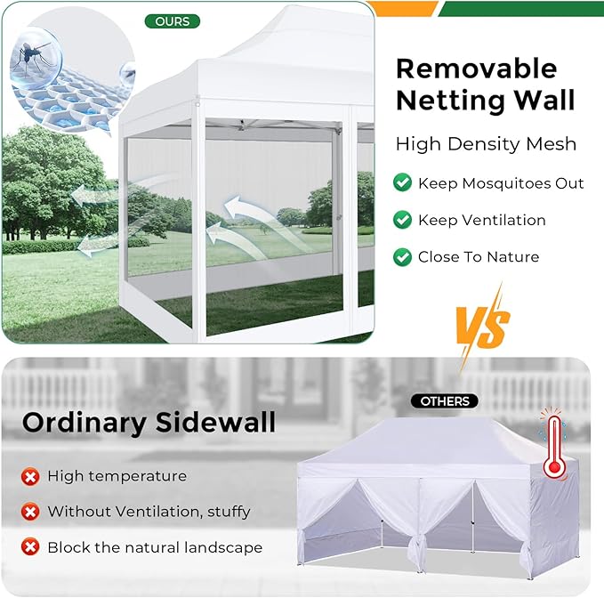 COBIZI 10x20 Heavy Duty Pop Up Canopy Tent with 6 Sidewalls, Commercial Gazebo Party Tent with Mosquito Netting Wall Easy Set Up Outdoor Instant Screen Tent for Backyard, Patio, Garden, White