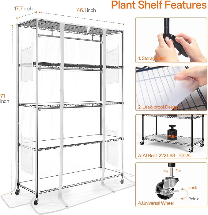 Bstrip Indoor Greenhouse with Grow Light, Plant Shelf with 4 Pack T8 Full Spectrum Plant Lights and cover, mini greenhouse for Indoor Plant, Seed Starting, Seed Tray, (47.2" L x 17.8" W x 71" H)