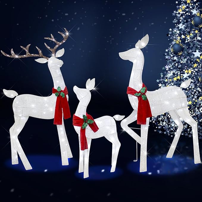 61" 3D Christmas Reindeer Family Set - Light Up Outdoor Decorations With White Lights