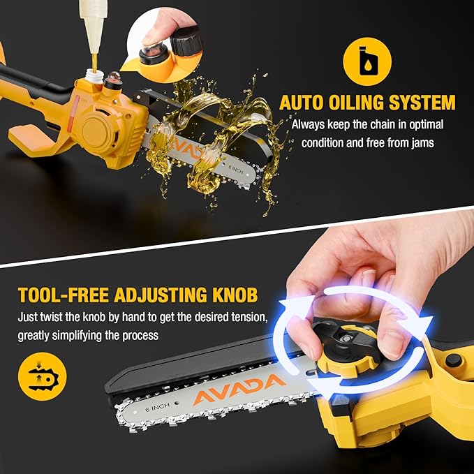 2-in-1 Electric Pole Saw - 6 Inch Brushless Mini Chainsaw with Extension Pole,2x3.0Ah Batteries,Auto Oiling,Lightweight,15.7FT Reach Extension Tree Trimmer Cordless Pole Saws for Tree Trimming Pruning