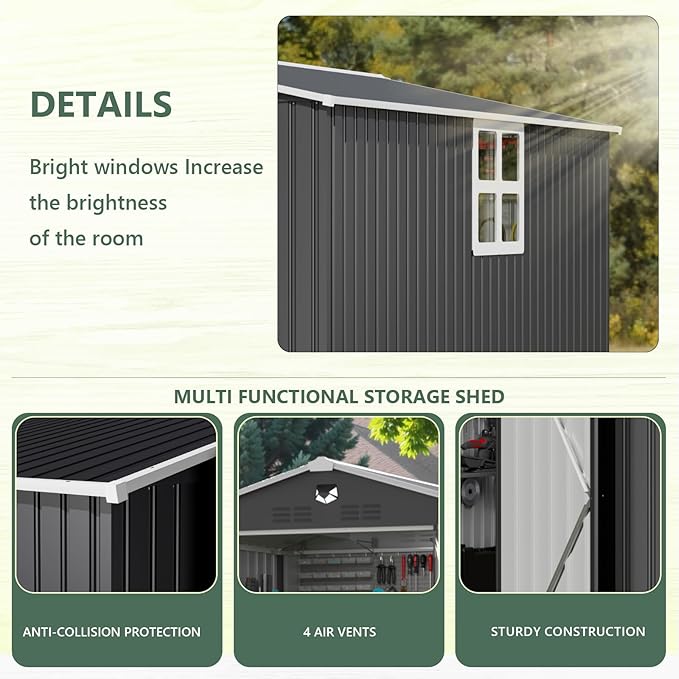 10x12 FT Outdoor Storage Shed, Metal Shed with 1 Window & Lockable Door, Large Heavy Duty Tool Sheds, Outside Waterproof Storage Building