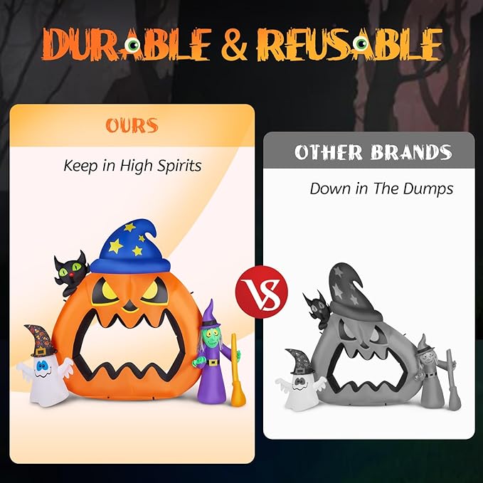 AW 6.9 FT Halloween Inflatables Outdoor Decoration,Blowup Yard Decorations,Giant Scary Pumpkin Jack-O-Lantern Open Mouth,Ghost Witch Cat,Build-in LED Lights Yard Lawn Party Arch 2025