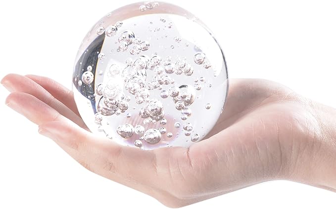 ChezMax Crystal 3 inch (80mm) Bubble Crystal Ball Paperweight Gorgeous Glass Ball for Decorative Ball Lensball Photography Gazing Divination or Feng Shui and Fortune Telling Ball
