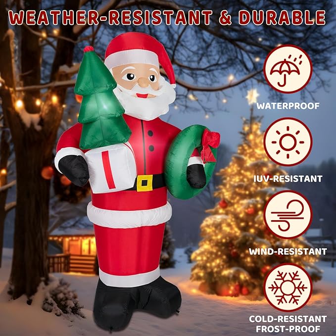 8FT Christmas Inflatables Santa Claus with Christmas Tree,Inflatables Decorations Outdoor/Indoor,Christmas Blow Up Santa Claus Yard Decorations Built-in LED Lights,for Yard/Lawn/Garden.