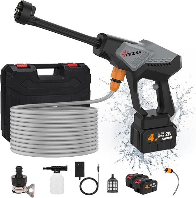 Cordless Pressure Washer, 800 PSI Portable Power Washer with 6-in-1 Nozzle, 2×4.0Ah Battery & 32.8FT Hose, Battery Pressure Washer for Car, Garden & Home Cleaning