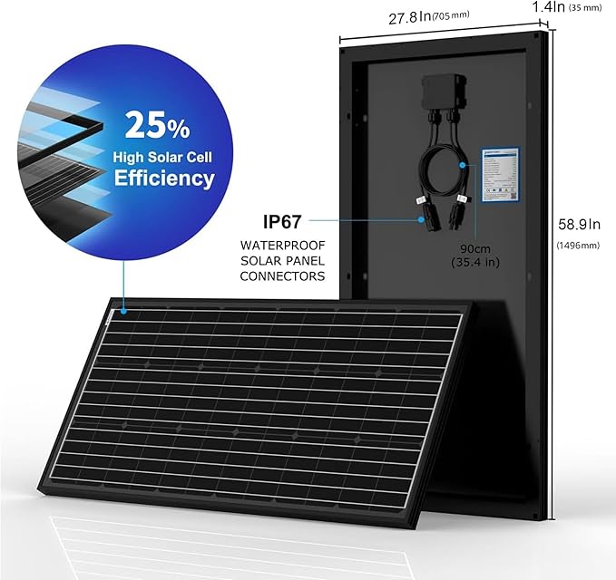 ACOPOWER 12V 200W Mono Solar Panel for 12V Battery Charging,Singel Panel Only,Off-Grid System(Panel Only)