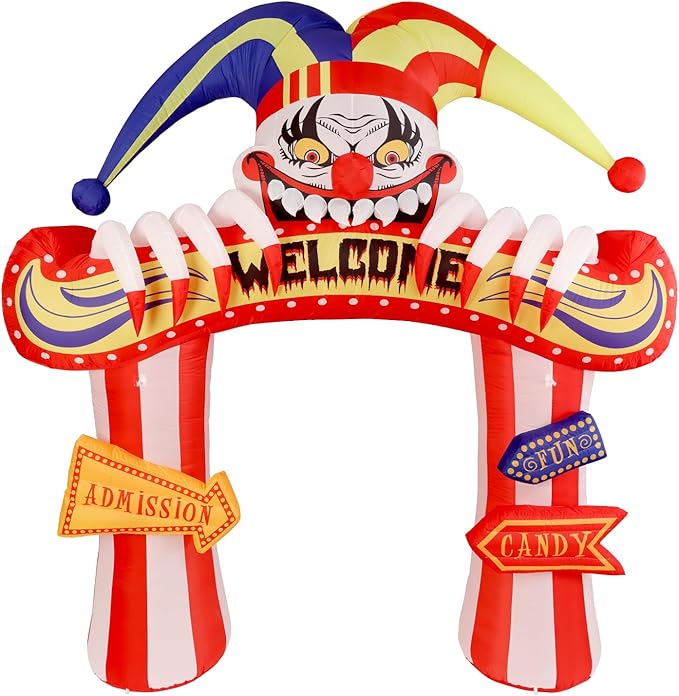 WBHome 10 Ft Halloween Inflatable Clowns Arched Door Outdoor Decorations, Day of The Dead Blow Up Yard Decor with Built-in LED Light (Plug in) for Lawn Home Dia de Los Muertos Party Indoor Outdoor