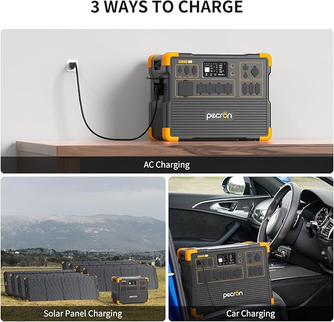 PECRON Two E3600LFP Portable Power Station with 240V Double Voltage Hub, 3072Wh Solar Generator with 6x300W Solar Panels included, 3600W LiFePO6 Battery Backup for Home Use, RV, Camping