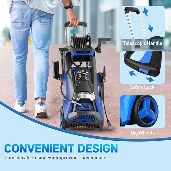Pressure Washer Power Washer with Touch Screen, 5000PSIIMAX, 4 Quick Connect Nozzles and Foam Cannon, High Pressure Cleaning Machine for Cars/Fences/Driveways/Patios