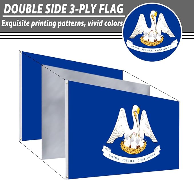 FLAGWIN Louisiana Flag 3x5 FT - 3 Ply Double Sided Polyester Louisiana State Flags with Brass Grommets - Vivid Color and Fade Proof State of Louisiana Flag 3x5 Outdoor