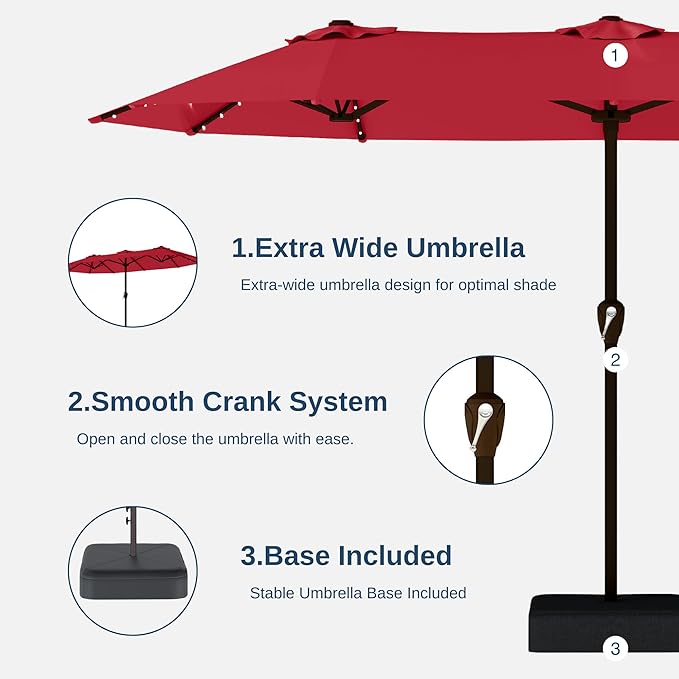 13FT Double Sided Patio Umbrella with LED Lighted