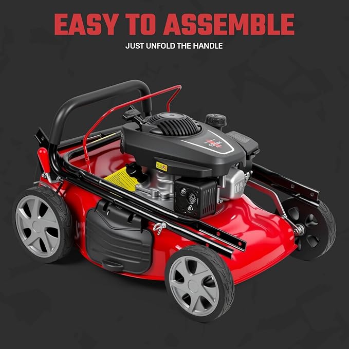 3 in 1 Self-Propelled Lawn Mower, 18 Inch 131cc Gas Powered Walk Behind Mower with Mulch/Side Discharge/Rear Bag, Rear Wheel Drive for Yard & Garden Red
