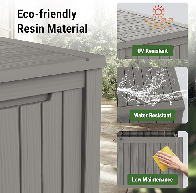 Mars Villa Deck Box, Waterproof and Weatherproof Large Resin Storage Bin with Lockable Lid, Ideal for, Outdoor, Patio Furniture Cushions, Pool Supplies, Garden Tools (119 Gallon, Light Brown)