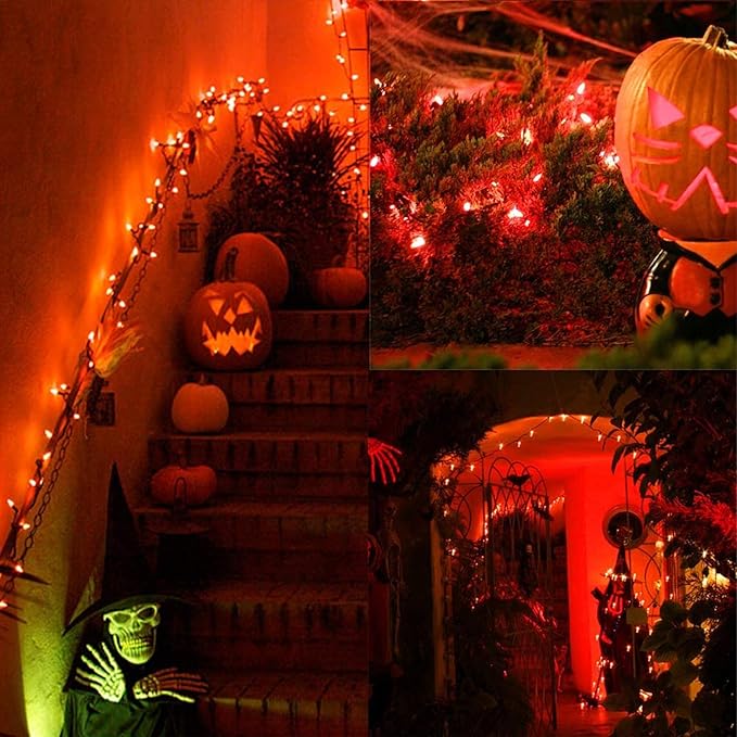 C7 Christmas Lights, 25FT C7 String Lights with 27 Orange Bulbs, Hanging Christmas Decoration Light for Outdoor Indoor Patio Home Party Garden Yard-Black Wire