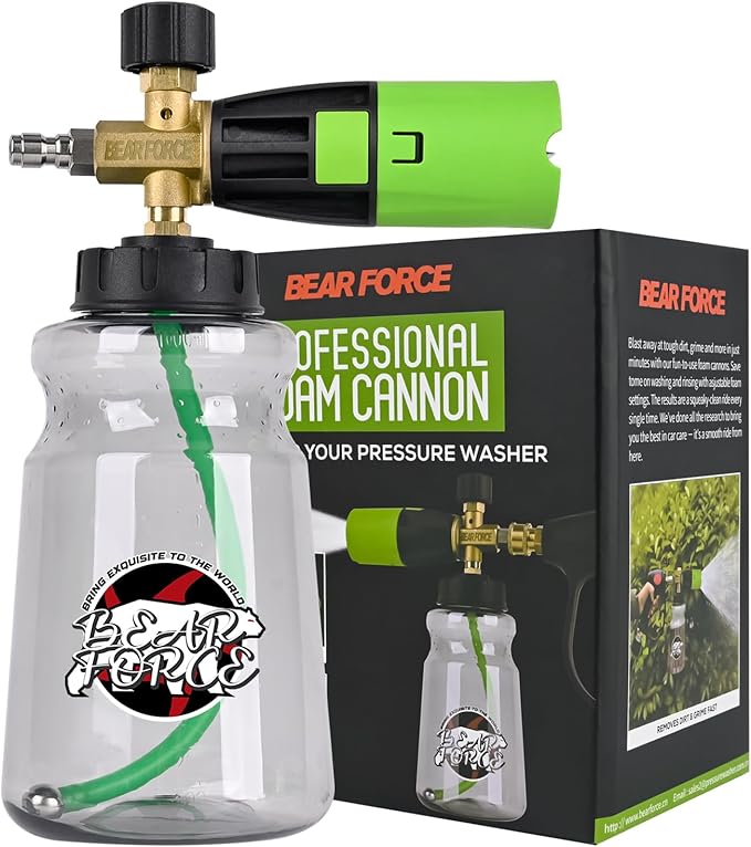BEAR FORCE Innovative Pressure Washer Foam Cannon Pro+ (Thicker Foam, 3 Times of Life), 2026 Car Wash Snow Foam Blaster with One-Click Disassembly Technology + 1/4" Quick Plug, 34oz Bottle