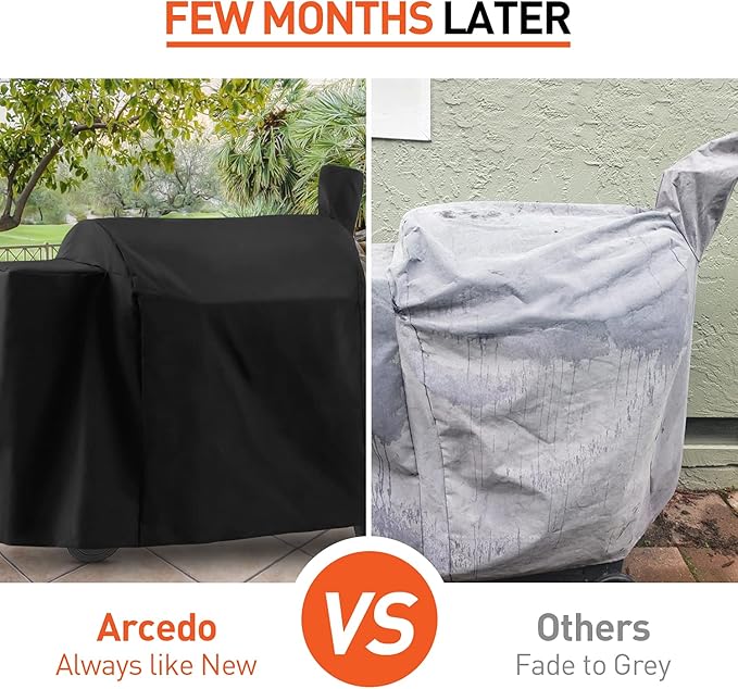 Arcedo Waterproof Pellet Grill Cover Compatible with Traeger Pro 34 Series - Full Length Heavy Duty Wood Pellet Smoker Covers for Texas Elite, Pro 780, Outdoor Barbecue Grill Protector