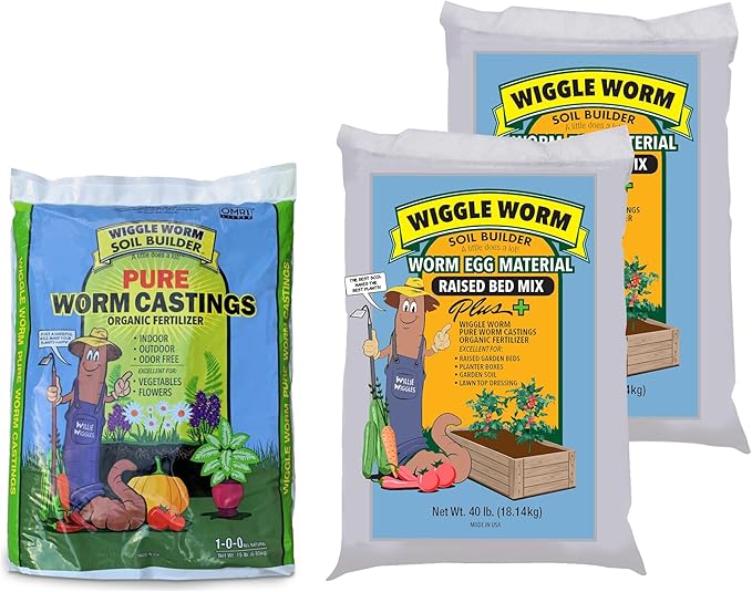 Combo Package - 15lbs and 80lbs - Pure Earthworm Castings Organic Fertilizer and Worm Egg Material Raised Bed Mix Plus