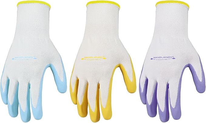 HANDLANDY Womens Gardening Gloves, 3 Pairs Breathable Nitrile Coated Yard Work Gloves, Best Gift for Ladies Gardener