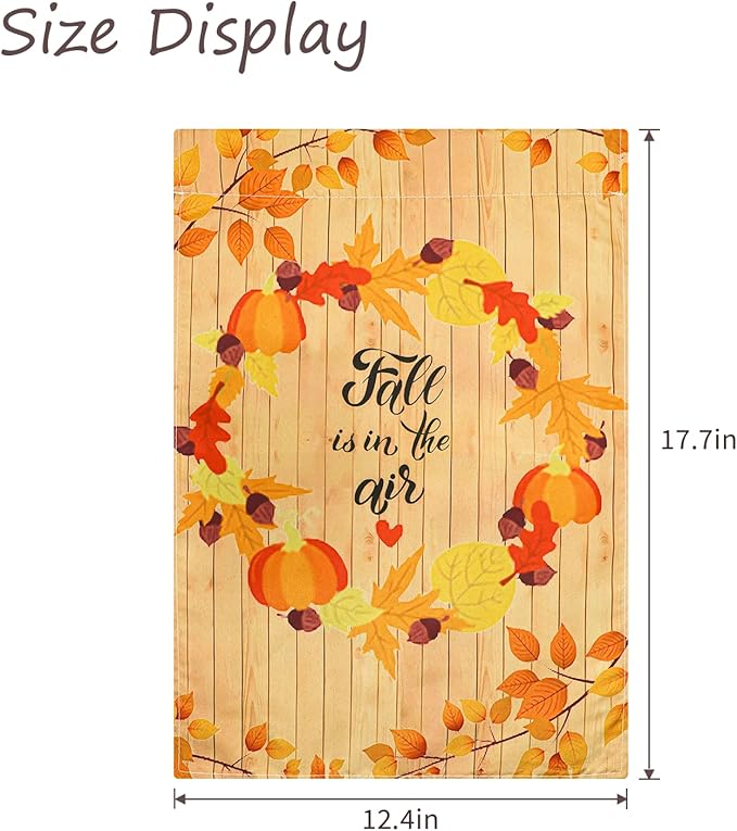 Fall Pumpkin Maple Leaves Garden Flags 12x18 Inches Double Sided Autumn Harvest Thanksgiving House Flags for Farmhouse Yard Lawn Outdoor Decorations