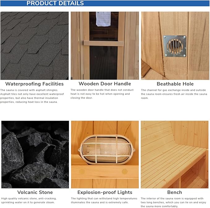 ZONEMEL Outdoor Barrel Steam Sauna with Panoramic View, Canadian Pine Wood Sauna for 3-4 Person with Porch, 6KW Heater, Rocks, 8mm Tempered Glass, Waterproof System