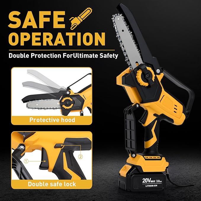Mini Cordless Chainsaw for Dewalt Battery 20V MAX, 8" & 6" 2-IN-1 400W Electric Brushless Chainsaw with 3000mAh Batteries & Auto Oiler Hand Saw for Wood Cutting, Tree Trimming