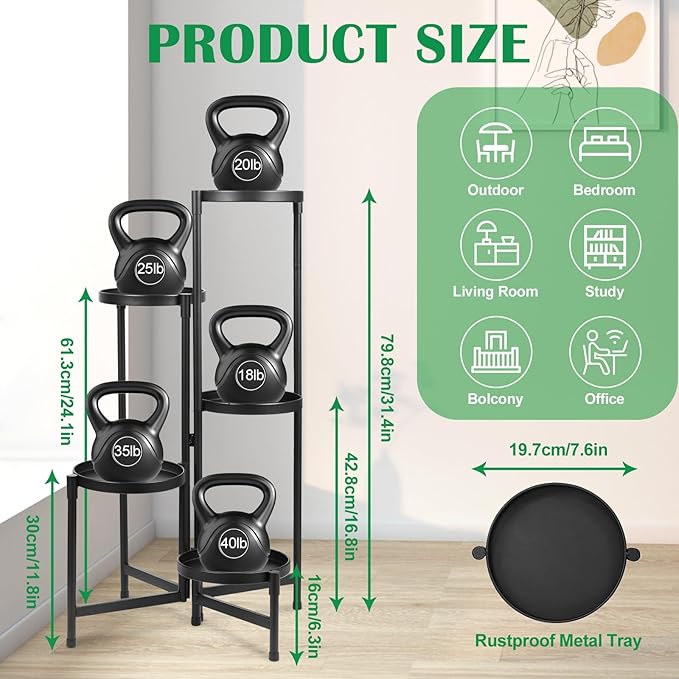 Plant Stand Indoor Outdoor 5 Tier Black Metal Plant Holder 31 in Tall,Tiered Flower Pot Display Stand,Multiple Plant Stand for Living Room Corner Garden Patio Lawn Balcony