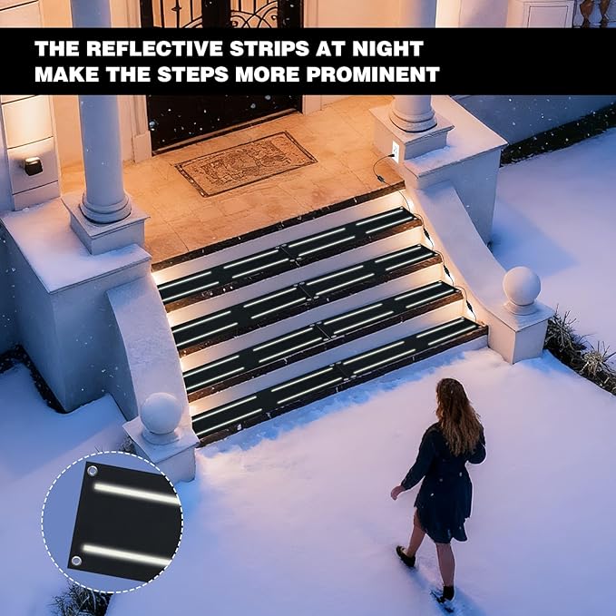 Heated Snow Melting Mats,Winter Stairs Outdoor Slip Non-Slip Rubber Heated Mats Outdoor with Reflective Strip for Driveway Walkway Decks and Sidewalks Connection,10x30in(3PCS)
