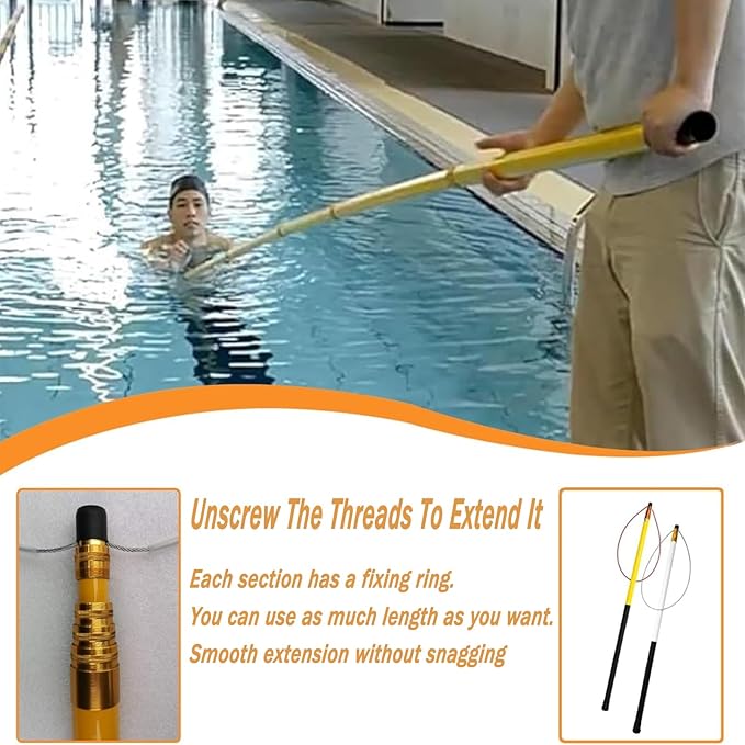 Telescopic Pool Rescue Hook with Pole, 16ft-30ft Adjustable Heavy Duty Pool Pole, Fibreglass Safety Hook Pools, Specialised Emergency Rescue Equipment for Drowning Victims (L:1000cm/33ft)