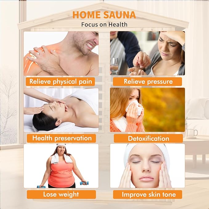 Infrared Sauna Wooden Sauna Room,Outdoor Sauna 4 Person Infrared Saunas for Home,Low Emf Infrared Sauna 2050W 2 Bluetooth Speakers, 2 LED Reading Lamp