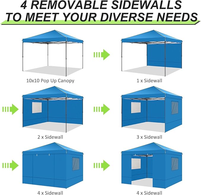 COBIZI Canopy Tent, 10x10 Pop Up Canopy Tent with Sidewalls and Roll-up Ventilated Windows with Mosquito net, Ez Outdoor Commercial Instant Gazebo Tent for Party Waterproof with Carrybag
