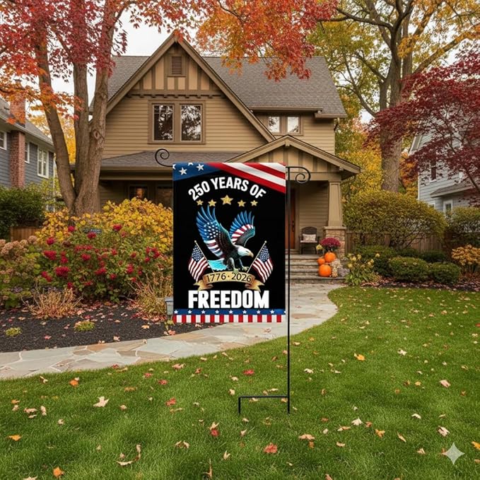 America 250 Years Garden Flag,250th Anniversary USA Double-Sided Cotton Linen Flags with Eagle Design,1776-2026 No Kings of Freedom(A_2.33 x 3.33 ft)